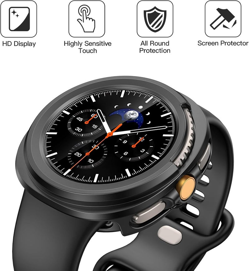 Misxi 2-Pack Hard PC Case with Tempered Glass Screen Protector for Samsung Galaxy Watch 8 Classic 46mm, Overall Protection Anti-Slip Scratch-Resistant Cover for Galaxy Watch8 Classic, Black - Image 3